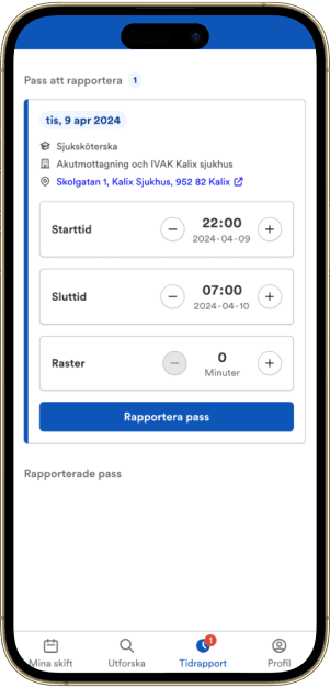 Bild som visar tidrapportering på en mobil
